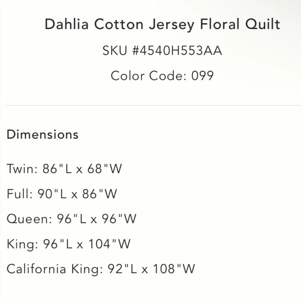 Anthropologie Dahlia Cotton Jersey Floral Quilt Size Cal Kkng NWT